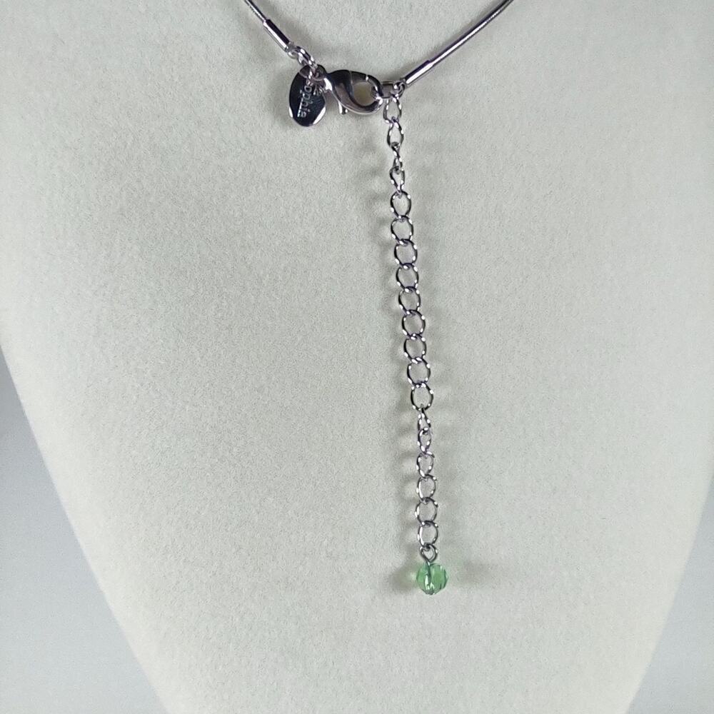Vintage Lia Sophia Silver Tone Green Rhinestone Teardrop Pendant Necklace - Picture 6 of 6